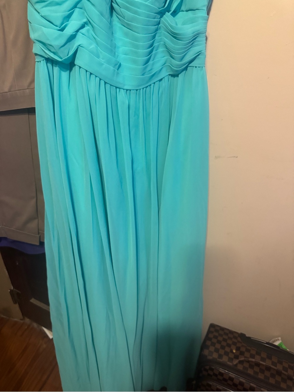Women's Strapless Aqua Chiffon Maxi Dress